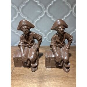pair antique pirate Book Ends‎ Appears To Be Bronze Or Cast Iron Possibly Hubley